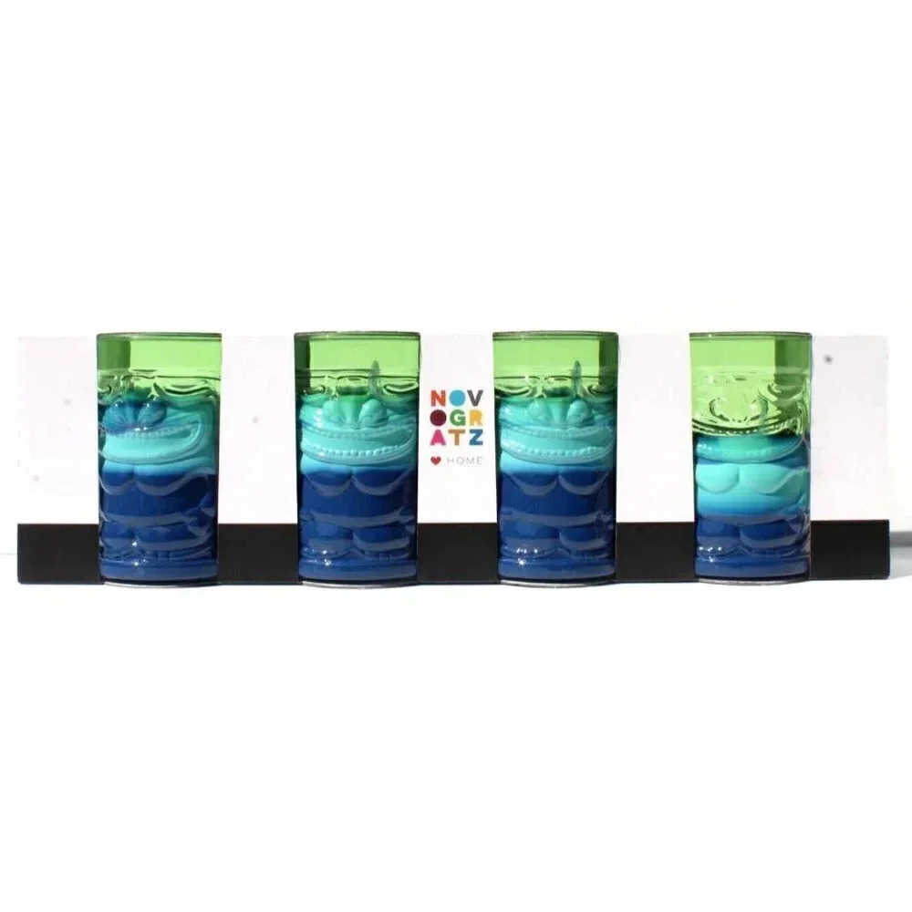 New 4 NOVOGRATZ Green Blue Acrylic Tropical Tiki 22oz Tumbler Glasses